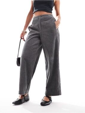 ASOS Wide-Leg Cropped Charcoal Gray Women’s Corduroy Pants Size 12